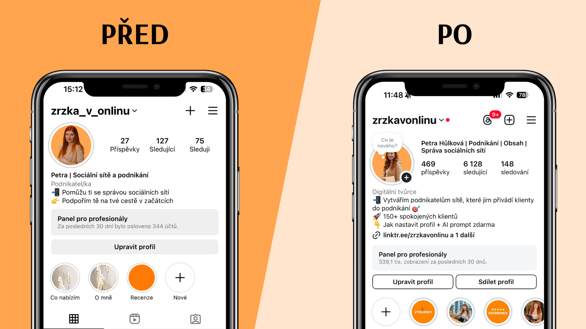 Zrzka v onlinu – před a po